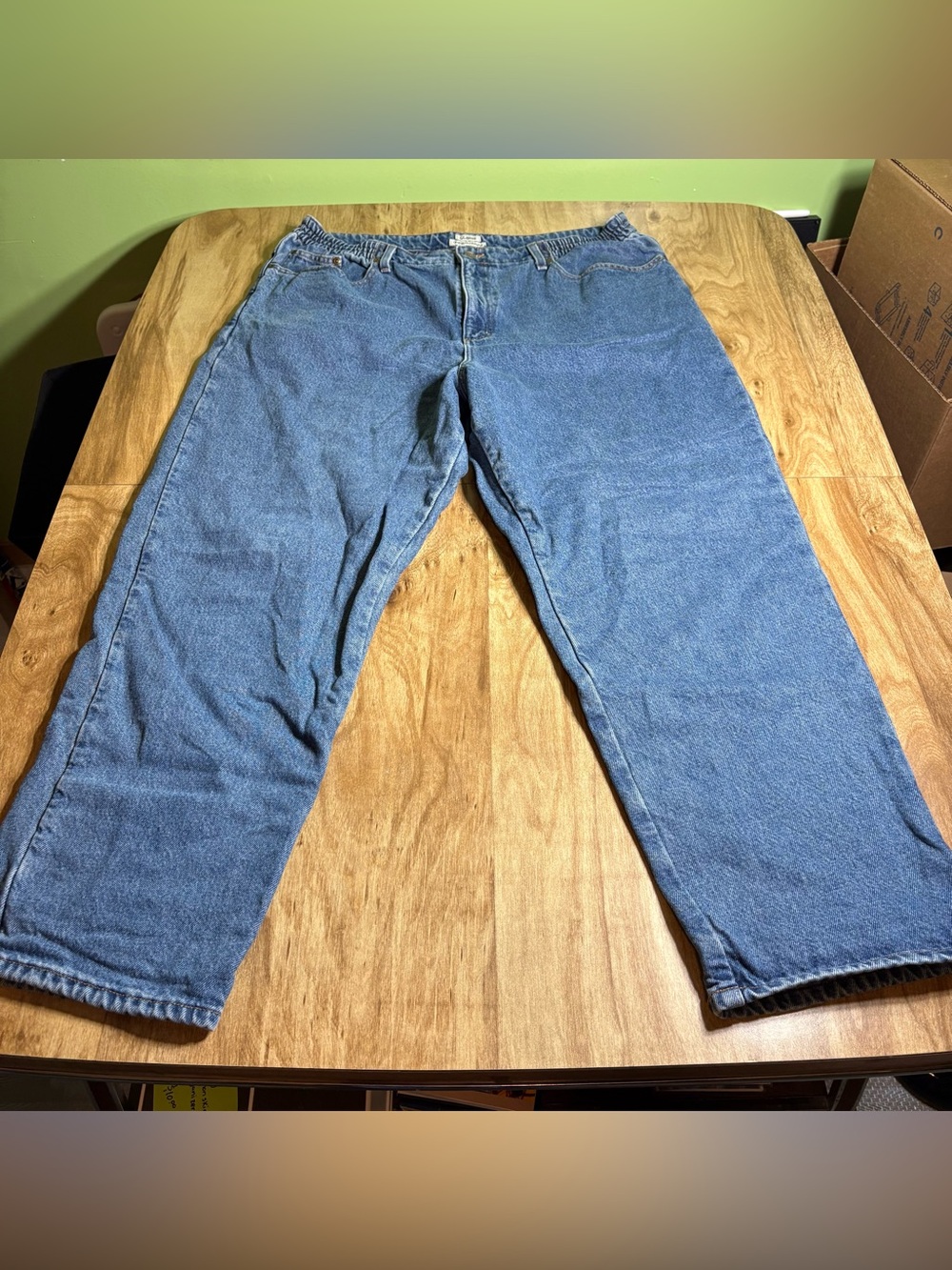 LL Bean Flannel Lined Stretch Waist Denim Blue Jeans 38x28 Womens Size 20